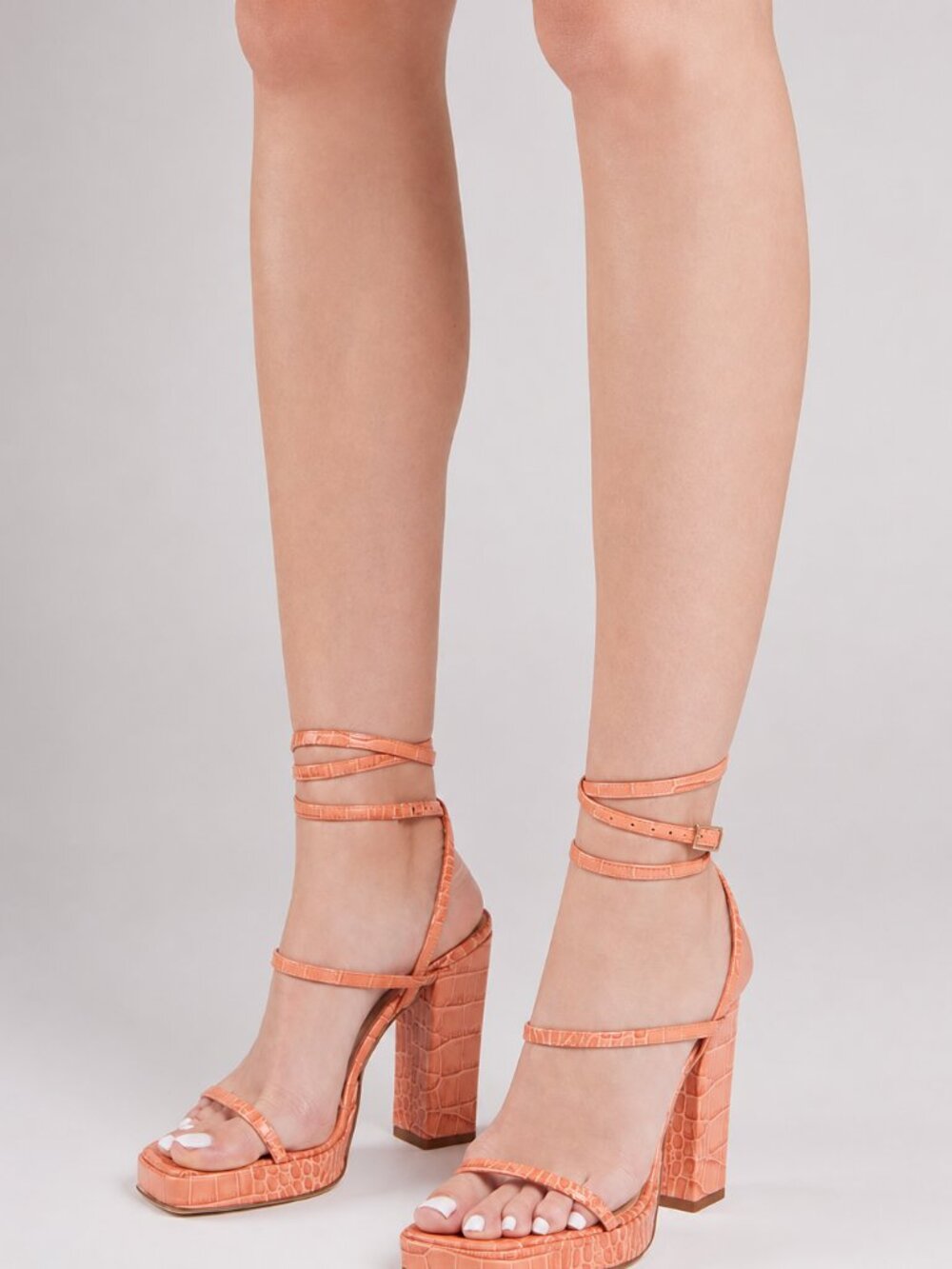 Paris Texas Crocodile Coral Strappy heels